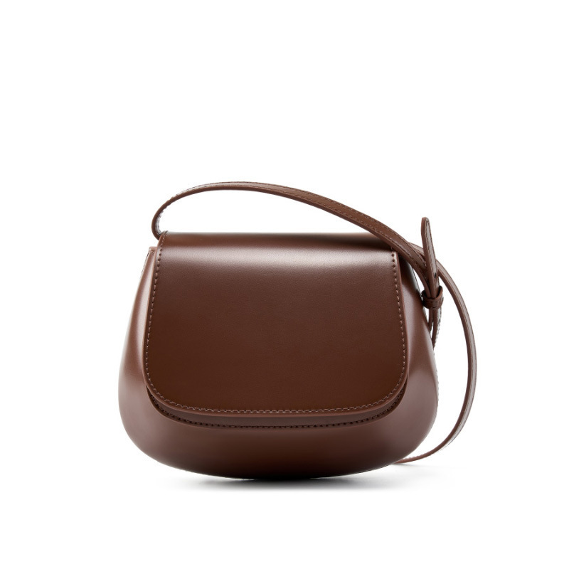 Chestnut Leather Women's Handbag New High-End Texture Niche Trendy Retro Shoulder Crossbody Saddle Bag - Thumbnail 7