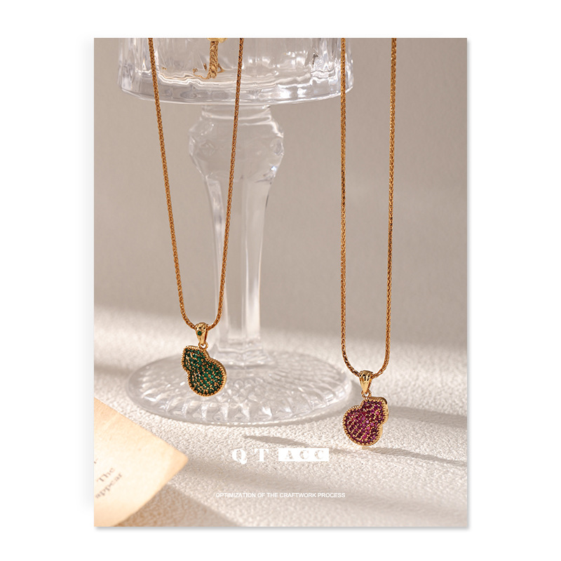 Nuevo estilo chino retro alta sensación de Año Nuevo joyería de doble cara zircon rosa verde collar de calabaza roja mujer