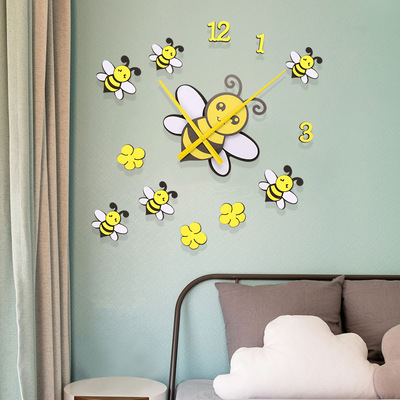 卡通DIY墙钟亚马逊跨境时钟静音墙贴钟创意家居装饰免打孔亚克力|ms