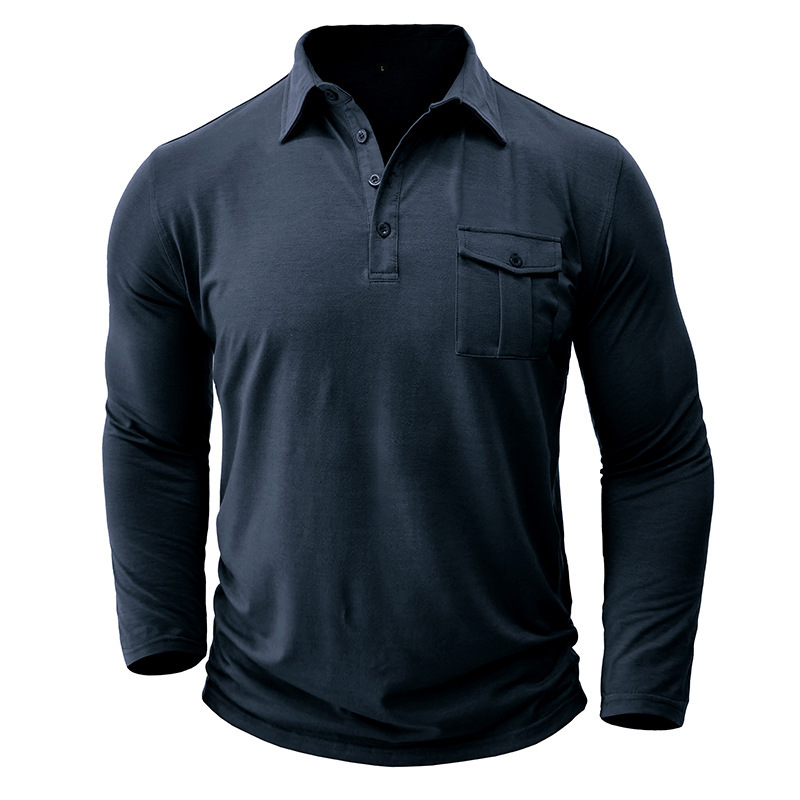 Men's Polo Shirt Long Sleeve Solid Colour Autumn Winter Style_voghion.com