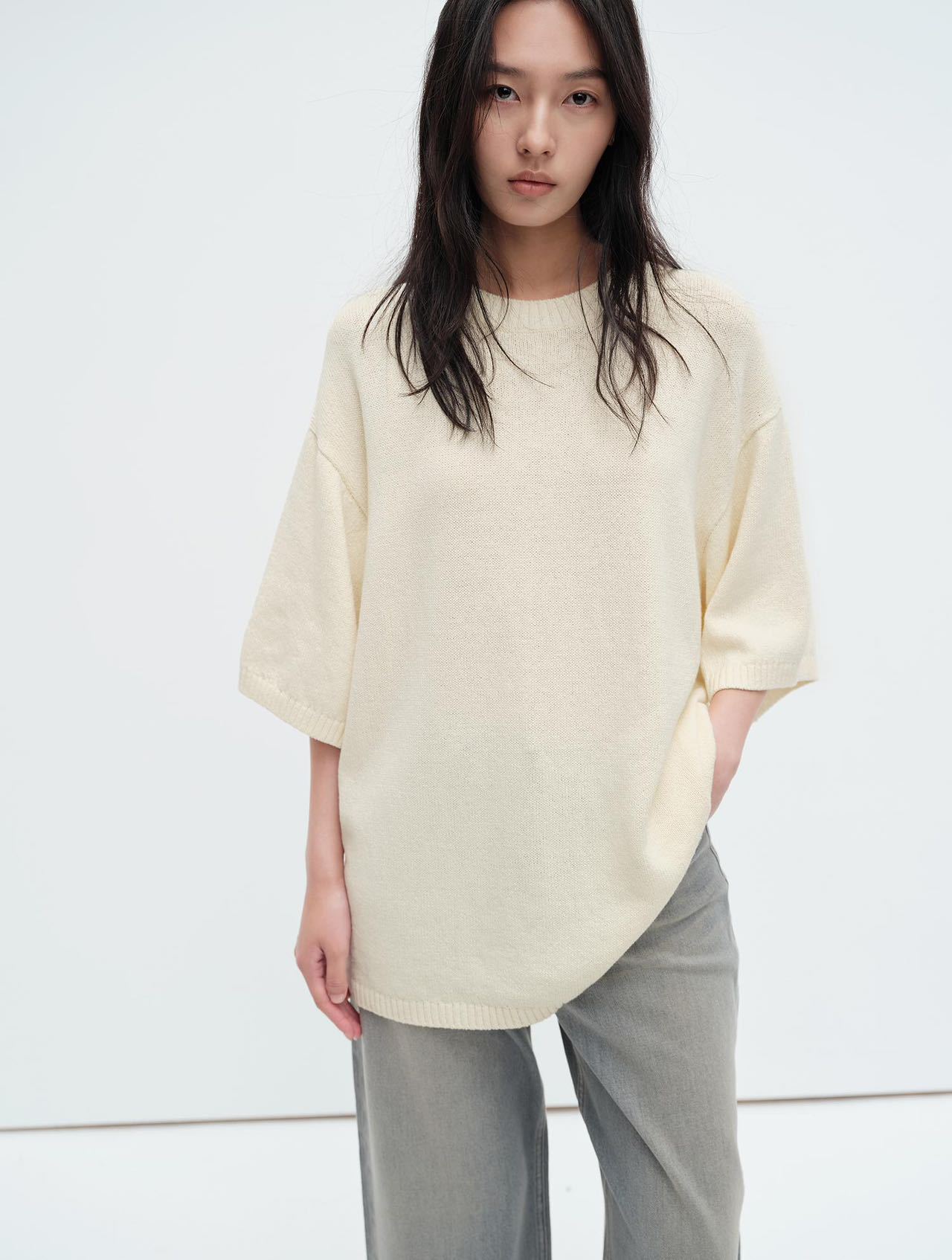 Jaja春夏は爽やかな天然和紙糸綿の通気性が太い棒の怠惰な中袖ニット上着