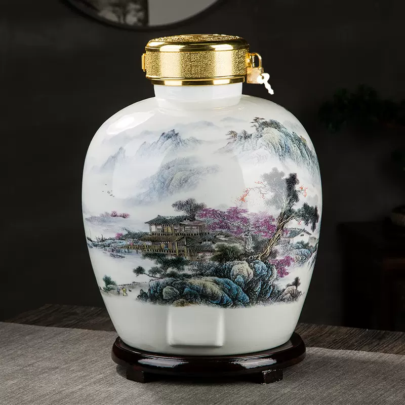 景德镇陶瓷酒坛10斤20斤30斤50斤装山水家用密封酒壶酒缸酒罐白瓷