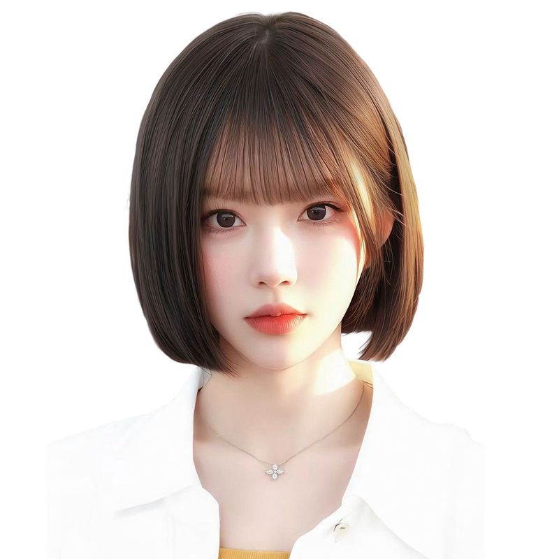 假发全头套女仿真人发自然蓬松减龄一刀切波波头锁骨发短发假发套|undefined