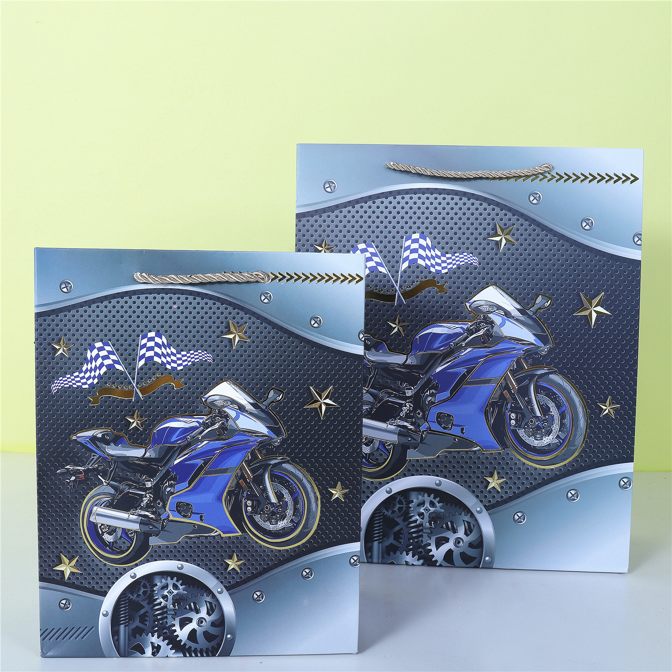 Cross-border motorcycle white card gift paper bag cartoon car shopping bag men's motorcycle handbag wholesale