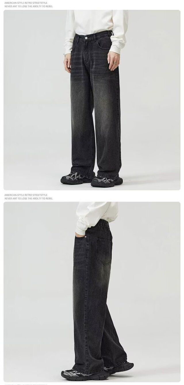 Streetwear Washed Denim Jeans – Loose Fit Straight-Leg Vintage Jeans For Men (Light Blue/Black/Retro, S-Xxxl)_mkmklike.com
