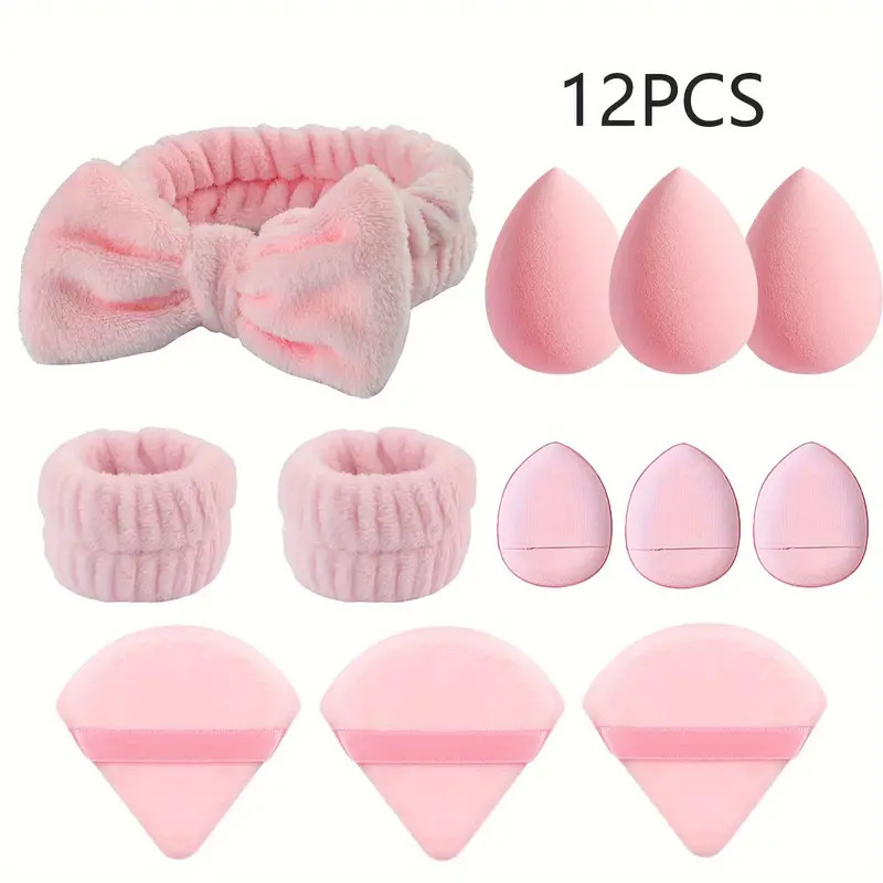 Explosión transfronteriza triángulo huevo polvo de maquillaje coral pulsera arco correa de cabello conjunto de fábrica al por mayor