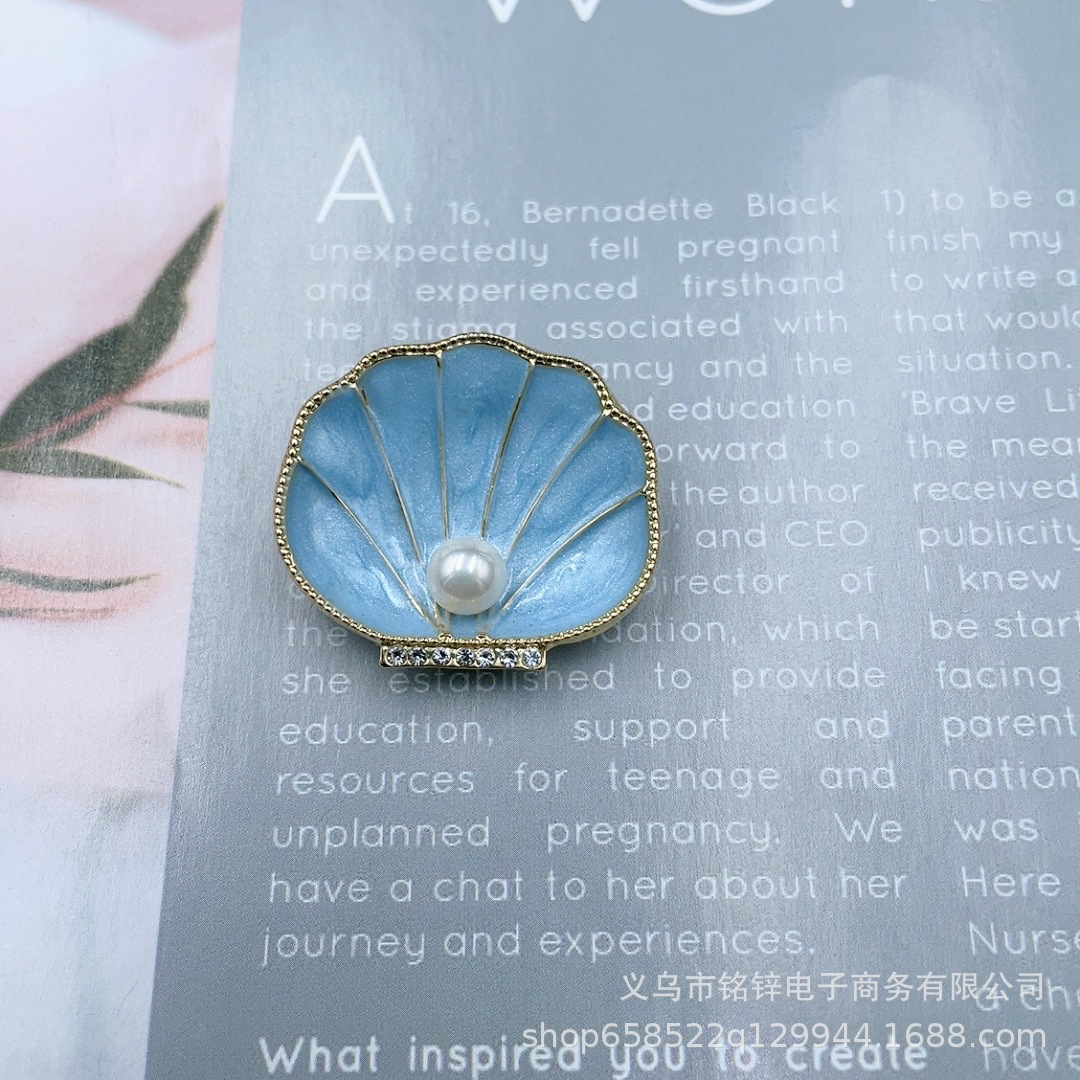 Korean creative enamel pearl shell brooch simple elegant ocean scallop brooch in stock wholesale