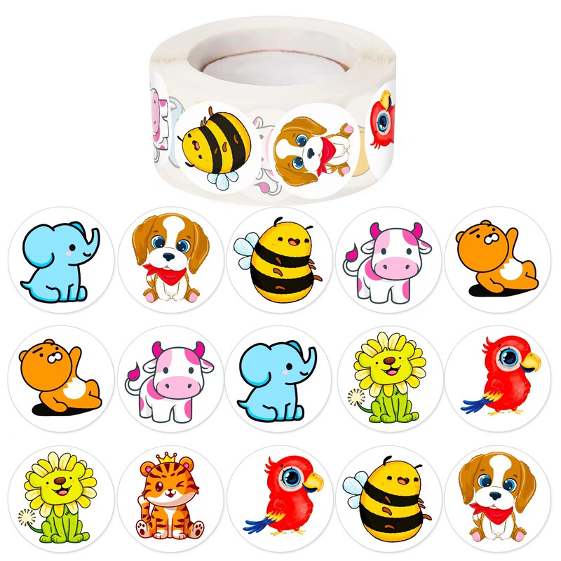 Cute Cartoon Animal Stickers Kidsren's Handbook Decoration Self-Adhesive Reward Label Stickers Spot Wholesale 500