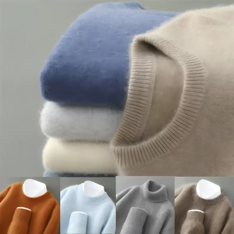 秋冬新款七针双股加厚半高领100纯羊毛衫男商务休闲百搭针织毛衣