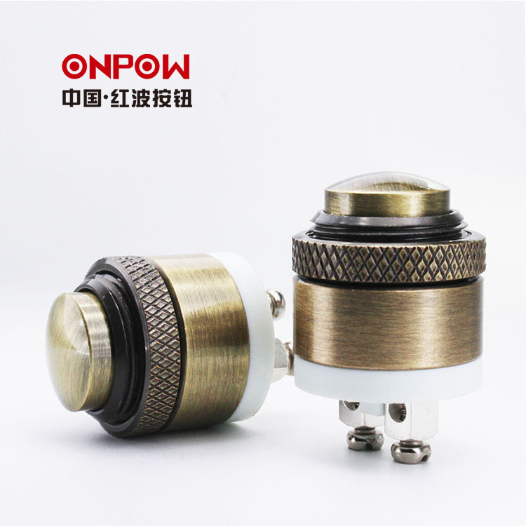 现货销售ONPOW中国红波按钮GQ16 10M黄铜复古金属防水门铃开关