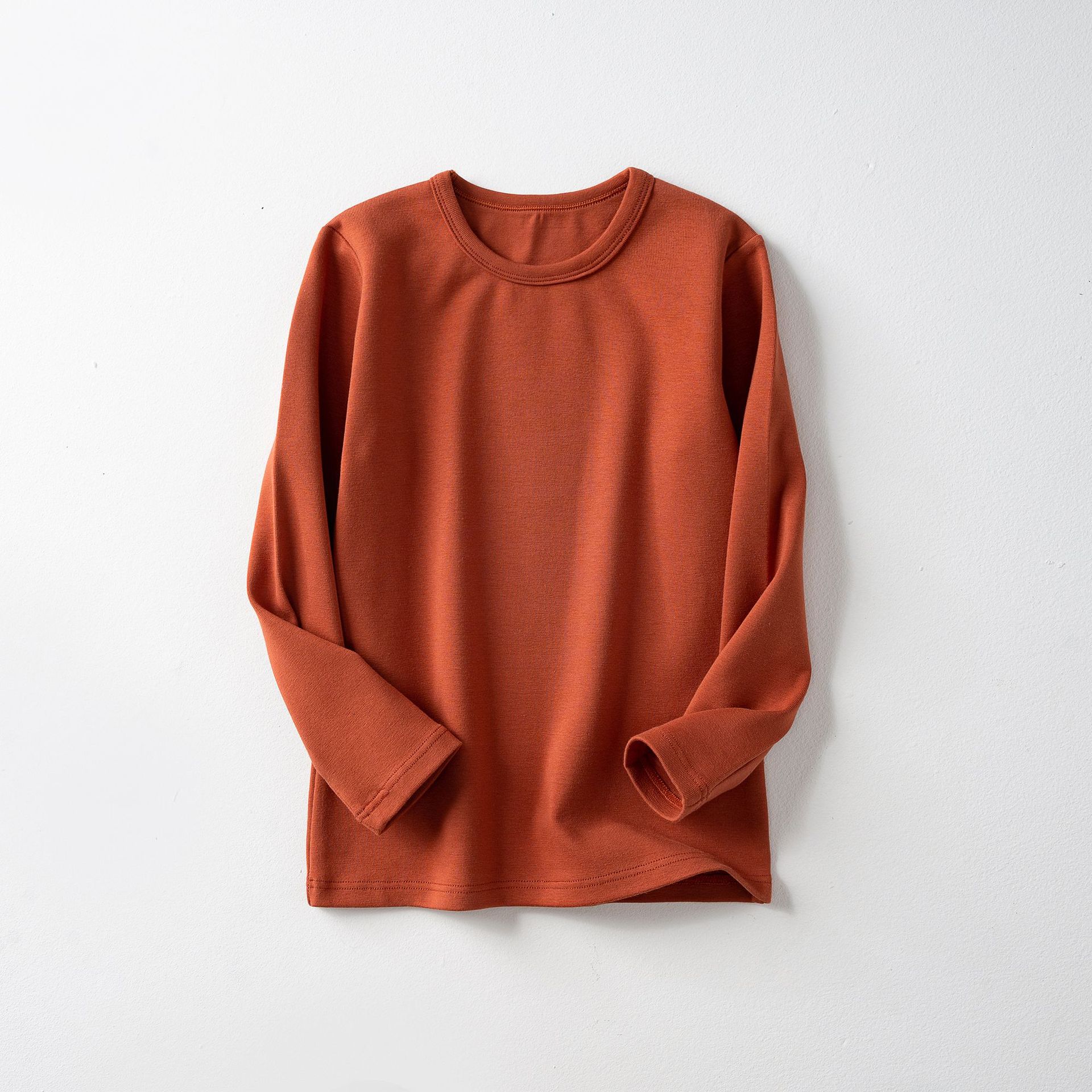 Camiseta interior térmica gruesa de forro polar para niños, top de manga larga con cuello redondo de color liso para niñas y niños, ropa interior térmica.