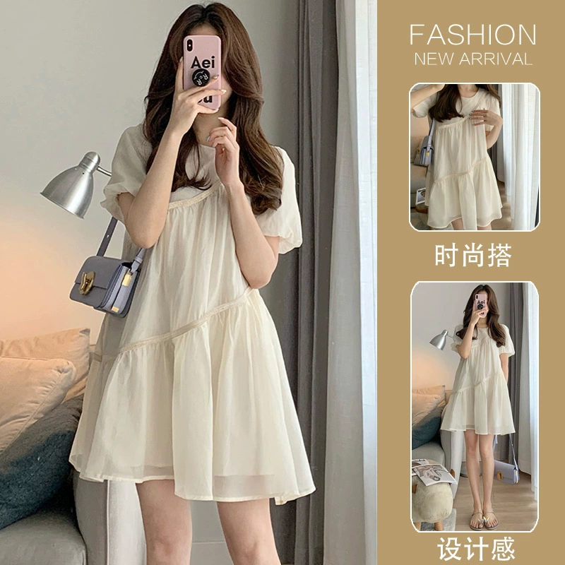 Solid dress for pregnant, with short sleeve