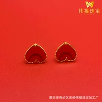 18K золотисто-красный агат любовь серьги женские Instagram Стиль Мода au750 иглы обратной формы в форме сердца серьги для подруги