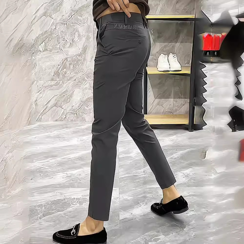 Casual Pants Men's Summer Thin Cropped Pants All-match Slim-fit Business Pants Split Embroidered Slim-fit Small Leg Pants Men's