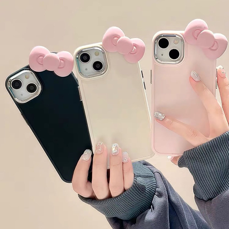 Simple pink bow Apple 13 phone case iPhone14/15promax drop-resistant 12 silicone 11 female xr