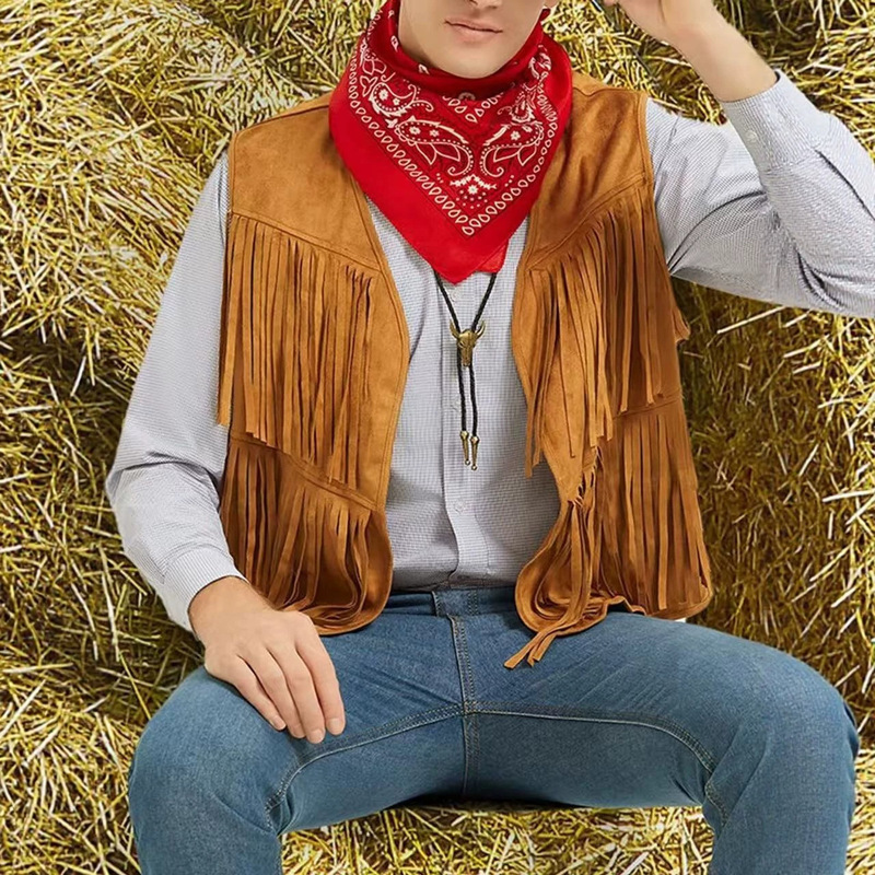Amazon Cross-Border Best-Selling Tassel Vest for Men 2026 Halloween Fashion Suede Cardigan Loose Stylish Jacket Amazon Cross-Border Best-Selling Tassel Vest for Men 2026 Halloween Fashion Suede Cardigan Loose Stylish Jacket