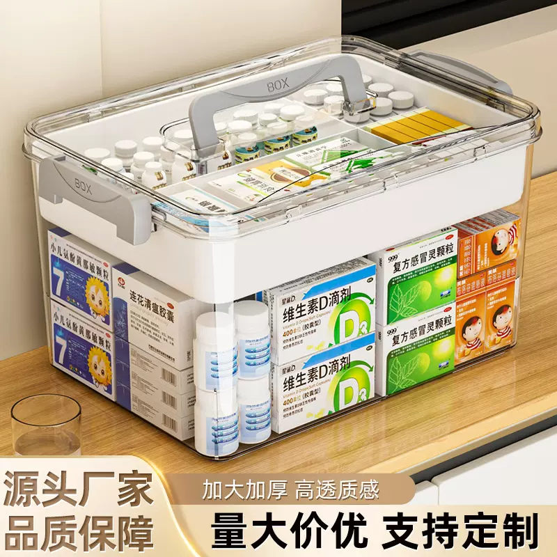 手提多层家庭装药物收纳盒儿童药急救药防尘医疗箱加厚收纳小药箱