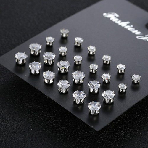 European and American Fashion Minimalist 12 Pair Zircon Earrings Set Cross-border Amazon Popular Earrings for Women Dropshipping One Piece