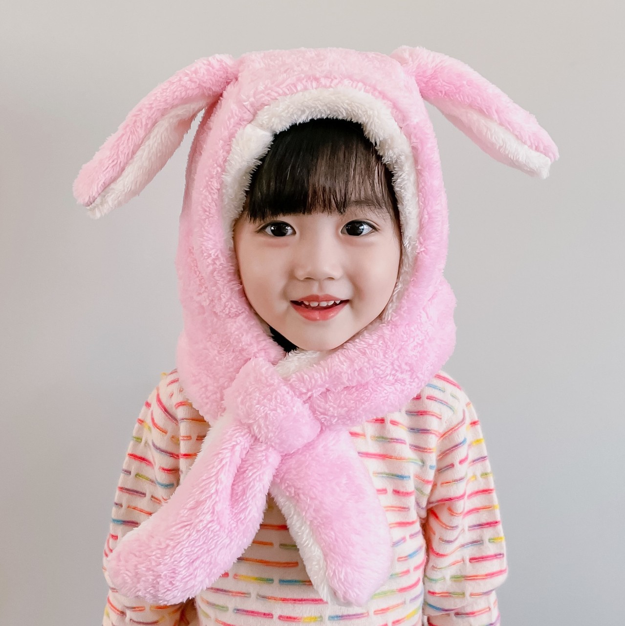 Children's Hat Men's Scarf Integrated Autumn and Winter Thickened Warm Women's Ear Protection Cartoon Cute Plush Ear Headgear Children