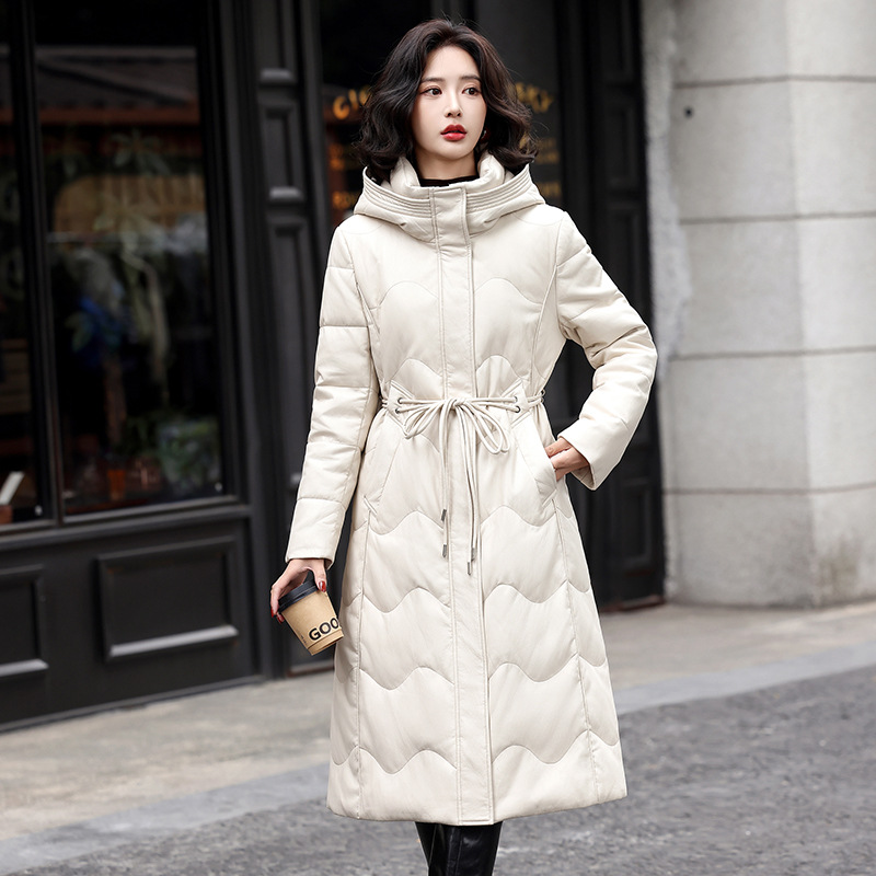 Thickened Winter Clothing Large Size Haining Goatskin Genuine Leather down Jacket Middle-Aged Women's Mid-Length Outwear Mother's Clothing