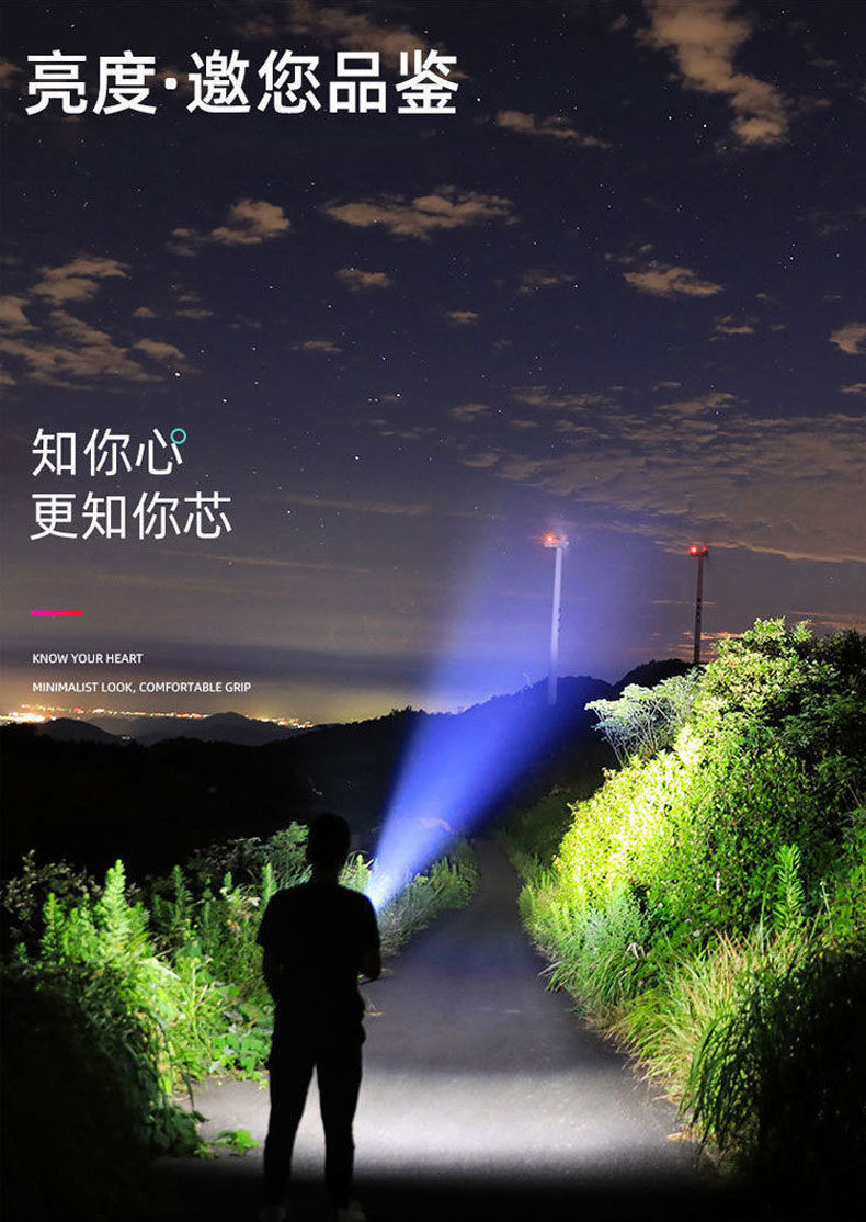L-S03 strong flashlight 4 four-light strong long-range flashlight rechargeable COB side light searchlight long endurance