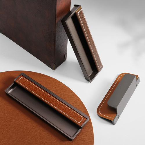 Leather handle drawer invisible embedded tatami hidden built-in slot wardrobe sliding door light luxury handle