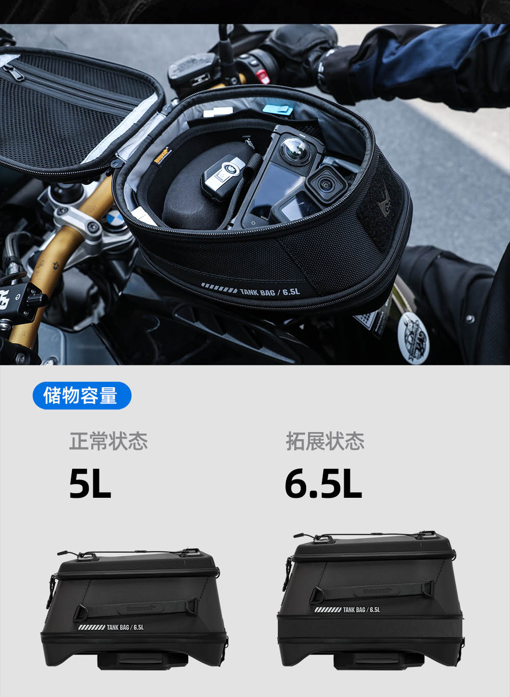Rhinowalk Motorcycle Fuel Tank Bag Magnetic Quick Release Anti-Theft Adjustable Front and Rear Motorcycle Rider Bag
