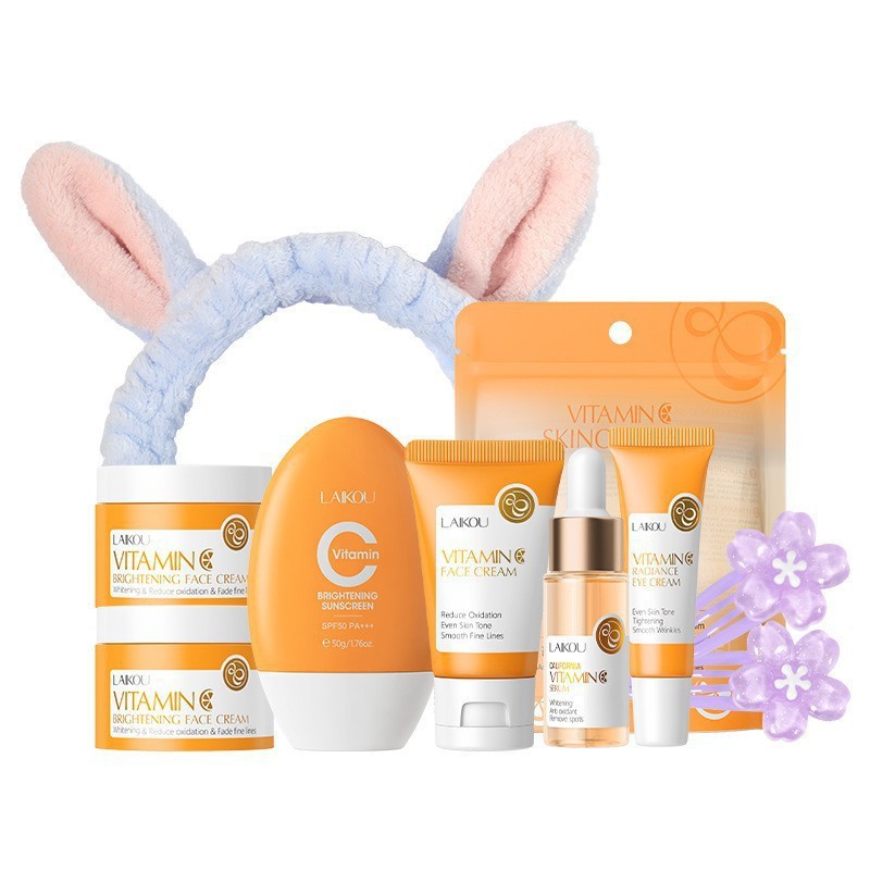 Transfronterizo LAIKOUFENYI Vitamina C serie combinación hidratación humectante productos de cuidado de la piel paquete de caja Inglés FDA productos de cuidado de la piel