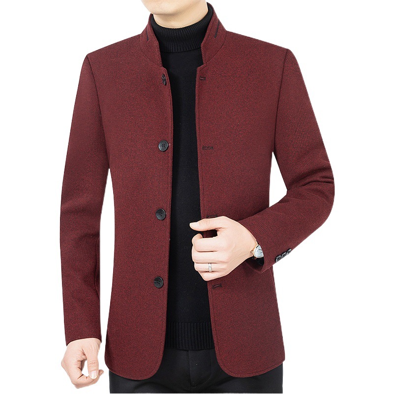 Chaqueta de Lana con Cuello Alto para Hombre de Mediana Edad, Estilo Nuevo de Primavera y Otoño 2025, Ropa de Abrigo Informal de Negocios para Papá