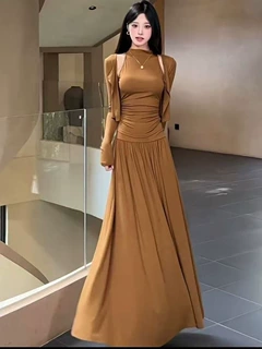 气质早秋收腰连衣裙女感新款显瘦三件套显瘦连衣裙女时尚高级黑色