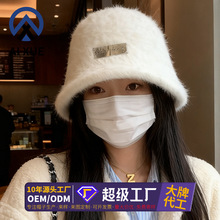 新款兔毛渔夫帽女款秋冬季保暖毛绒盆帽大头围显脸小水桶帽子定制