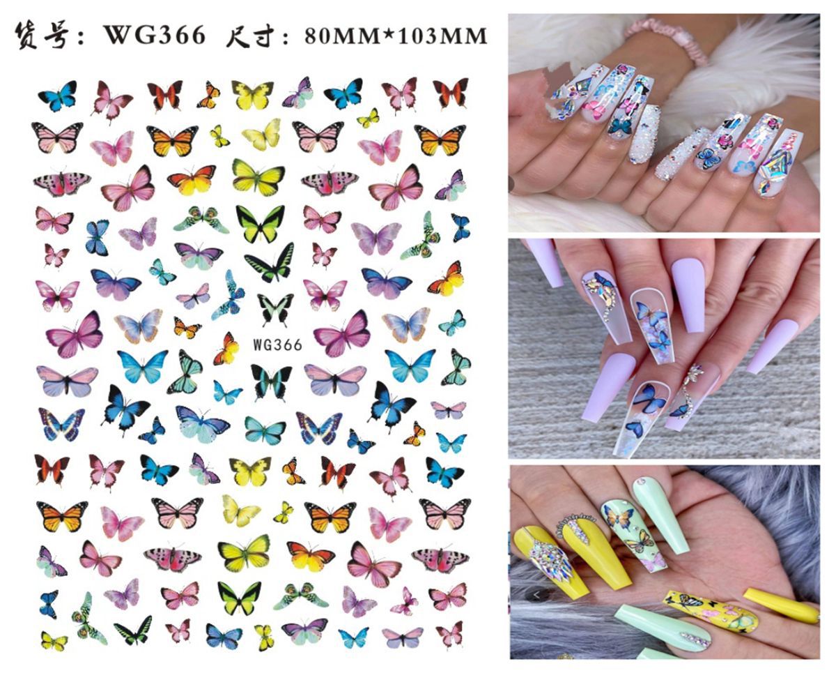 Nuevos productos de primavera de color mariposa pegatinas de manicuras de comercio electrónico transfronterizo pegatinas de manicuras mariposa WG1300-1311