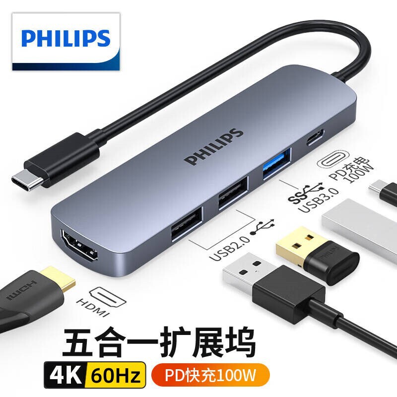 Philips Type-C Dock USB-C a HDMI 4K 60Hz convertidor de pantalla Thunderbolt 4 Dock divisor