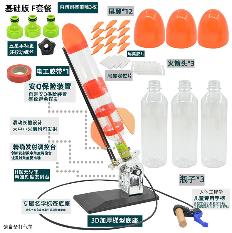 自制六年级水火箭喷嘴户外学生研学材料套装科学实验螺纹发射模型|undefined