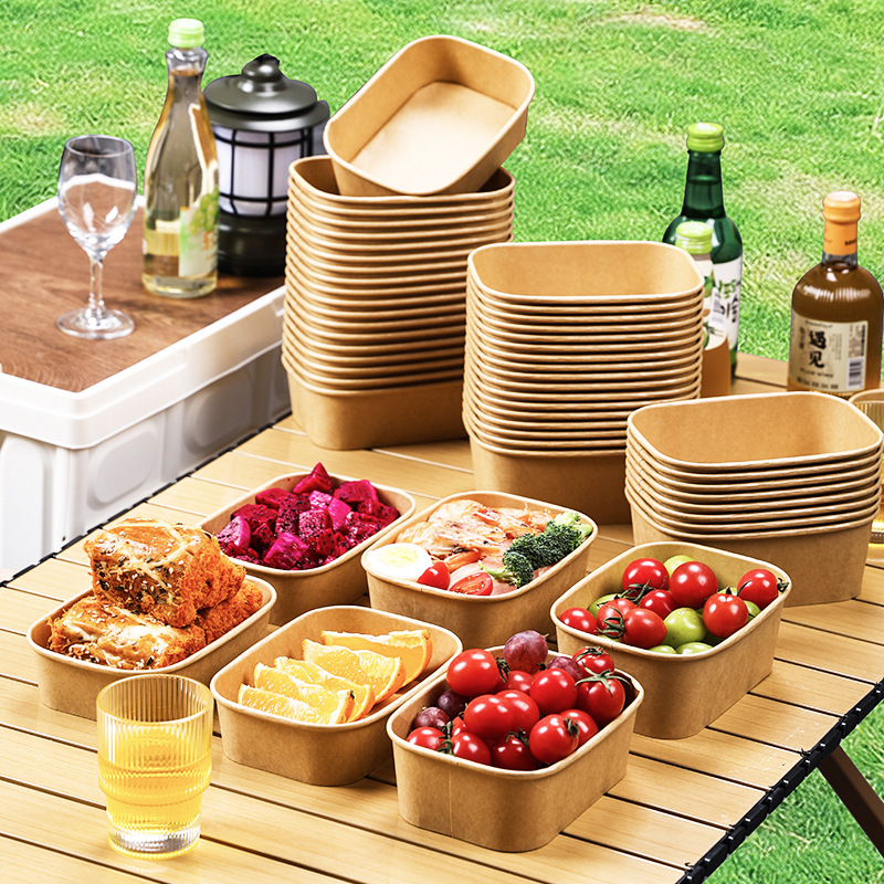 Caja de comidas desechable kraft rectangular para llevar caja de comida rápida caja de almuerzo de picnic caja de ensalada de almuerzo de almuerzo grande