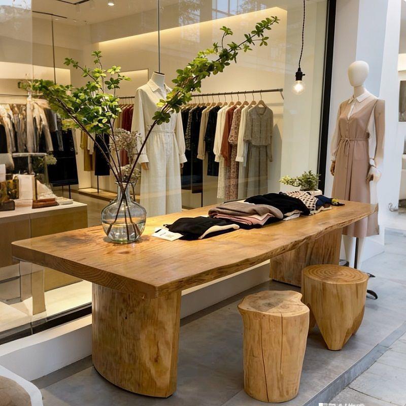 Nordic Solid Wood Large Board Tea Table, Island Water Table, Natural Wood Display Table for Bags, Shoes, and Clothing Store Display