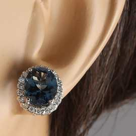 蓝菁 Wish新款配饰 优雅女士蛋形孔雀蓝色锆石耳钉 派对装饰耳环