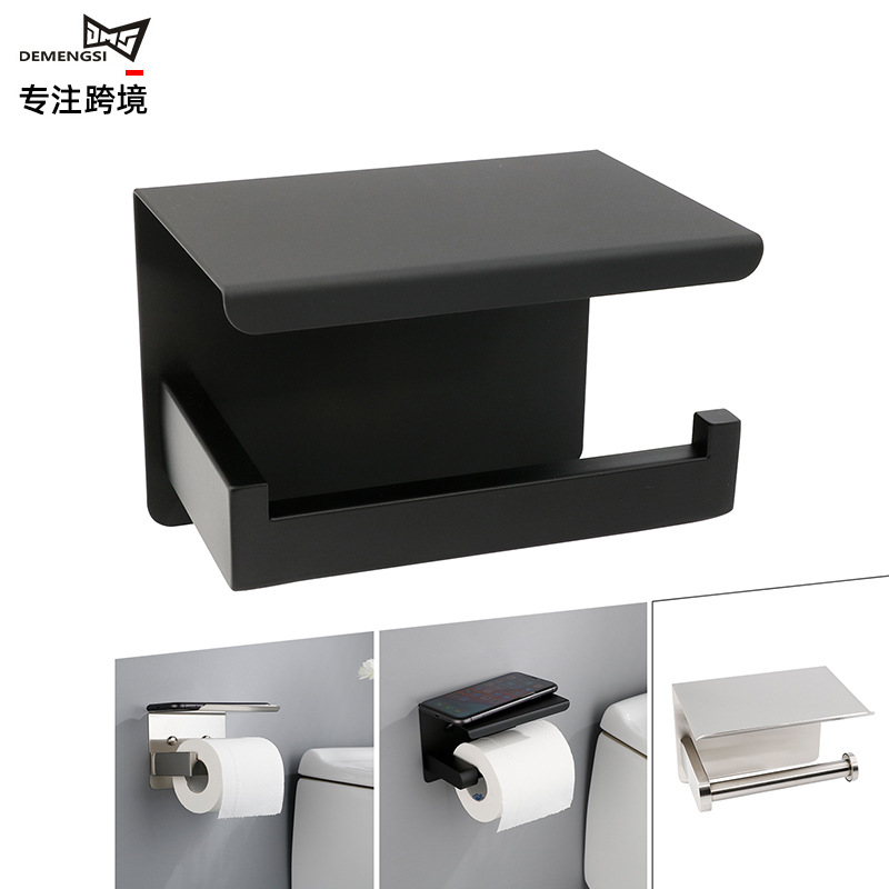 Hogar negro cuarto de baño higiénico titular de papel higiénico de acero inoxidable titular de rollo de teléfono móvil ponche libre titular de papel higiénico