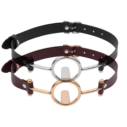 New SM sex toy silver metal mouth ring adult sex toy leather strap rose gold tongue depressor gag