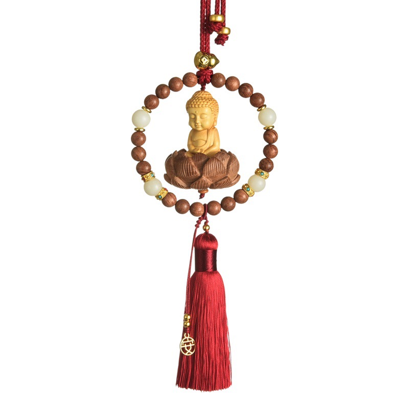 Colgante del coche decoración interior Buda espejo retrovisor colgante de seguridad borla de melocotón para hombres y mujeres estilo nacional coche GS057