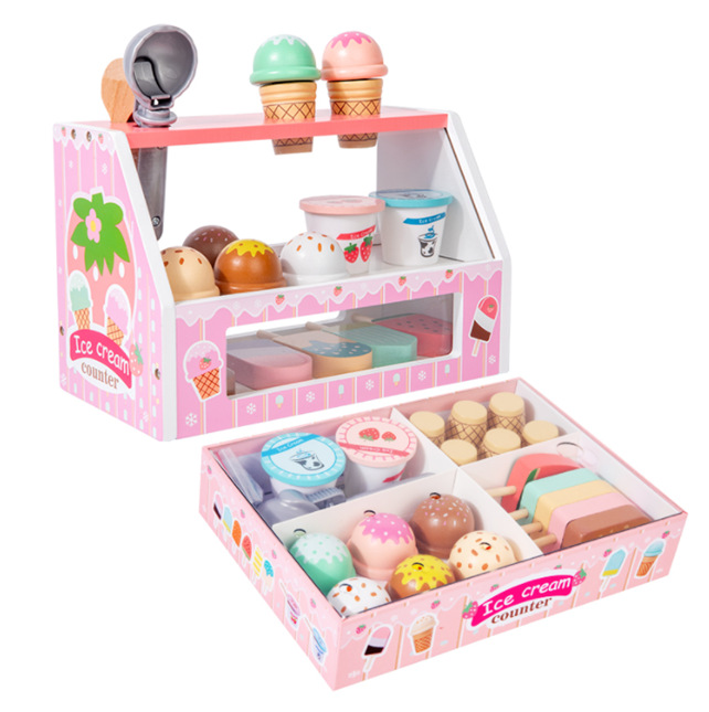 国境を越えた模擬アイスクリーム店の子供たちのままごと玩具木製アイスクリームもちはミニキッチンを販売している