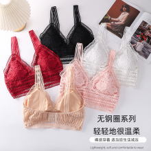 571#花朵刺绣镂空性感美背裹胸跨境新款无钢圈玻璃丝肩带背扣文胸
