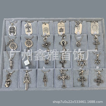 ch克罗伈复古宝剑六芒星火焰十字架搭配光珠链时尚潮流情侣款项链