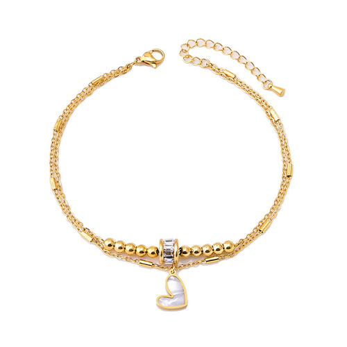 Fashion internet celebrity same style jewelry zircon transfer beads double layer love anklet shell small gold beads titanium steel color retention