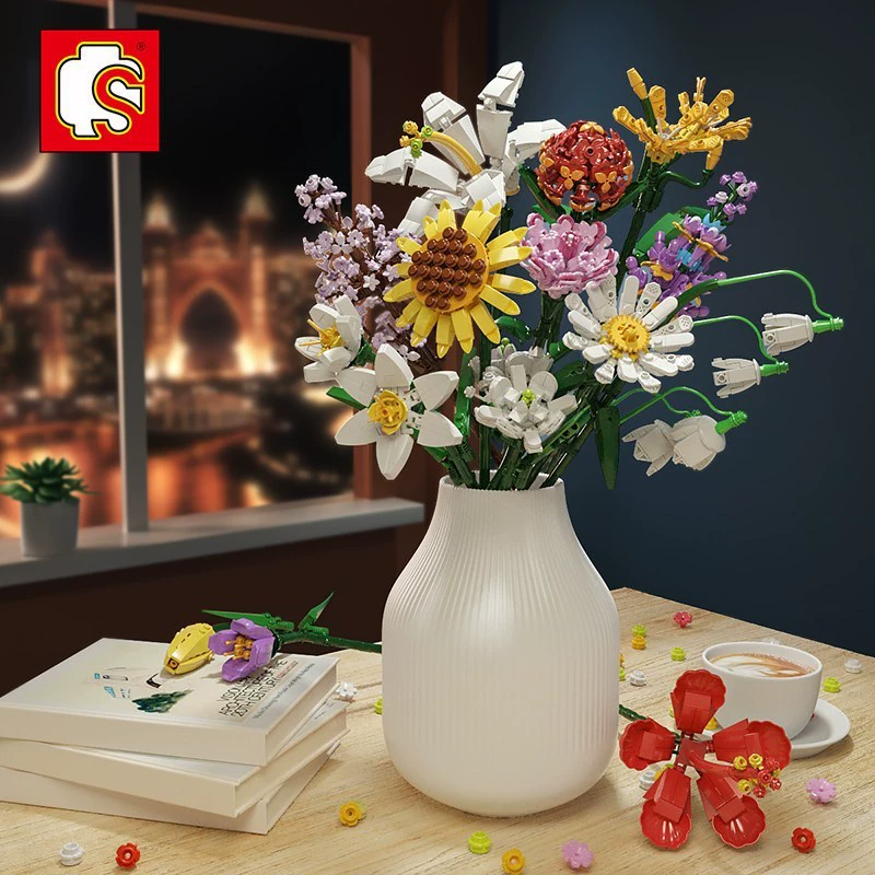 Senbao 601232-55 Цветок Дом Розовый букет Valentine's Day Конструктор наборы игрушек для девочек Оптовая торговля