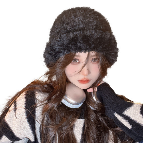 Pure Color Fleece Knitted Hat for Girls, New Style for Autumn and Winter, Large Circumference to Make Face Look Smaller, Warm and Ear-Protecting Knitted Hat