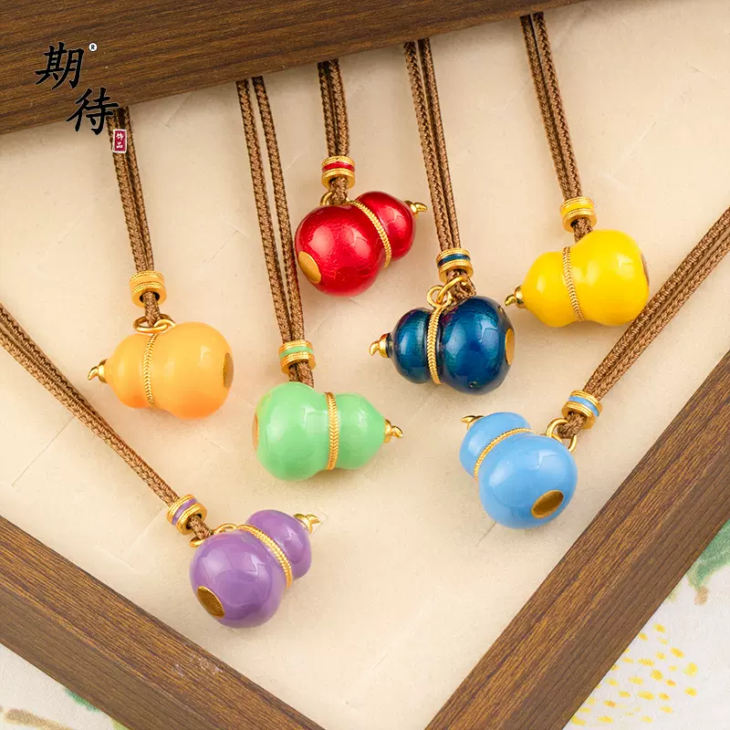 直播爆款古法沙金福禄珐琅彩七子葫芦吊坠编绳款百搭项链金店同款