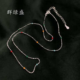 群绿盛S925纯银简约彩色珠子几何项链手链 ins风时尚滴胶锁骨链女