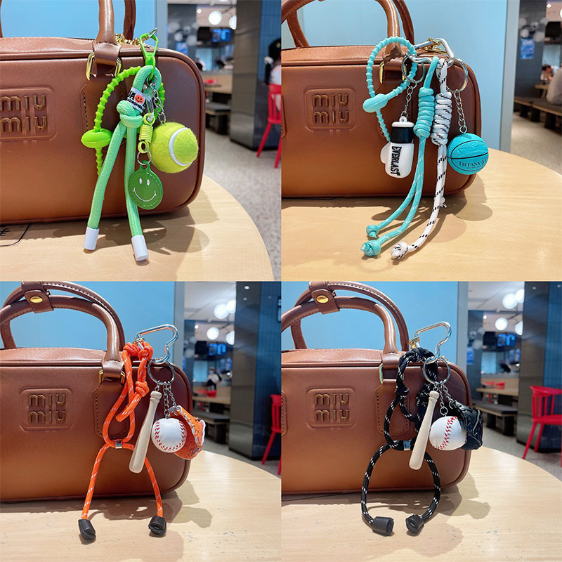 Korean style miu style smiley face tennis key chain creative basketball glove bag pendant woven rope baseball suit pendant