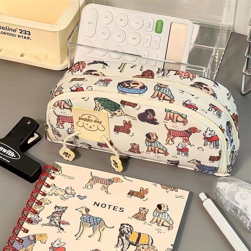 パーチャ犬ダブルジッパー二重ペン日本式高颜値学生文房具大容量かわいい鉛筆ケース大集合|undefined